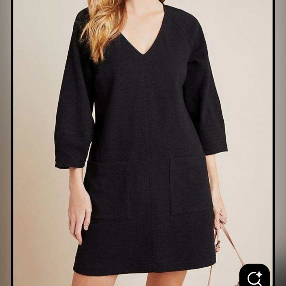 Anthropologie Maeve Black‎ Dress with Polka Dot Trim